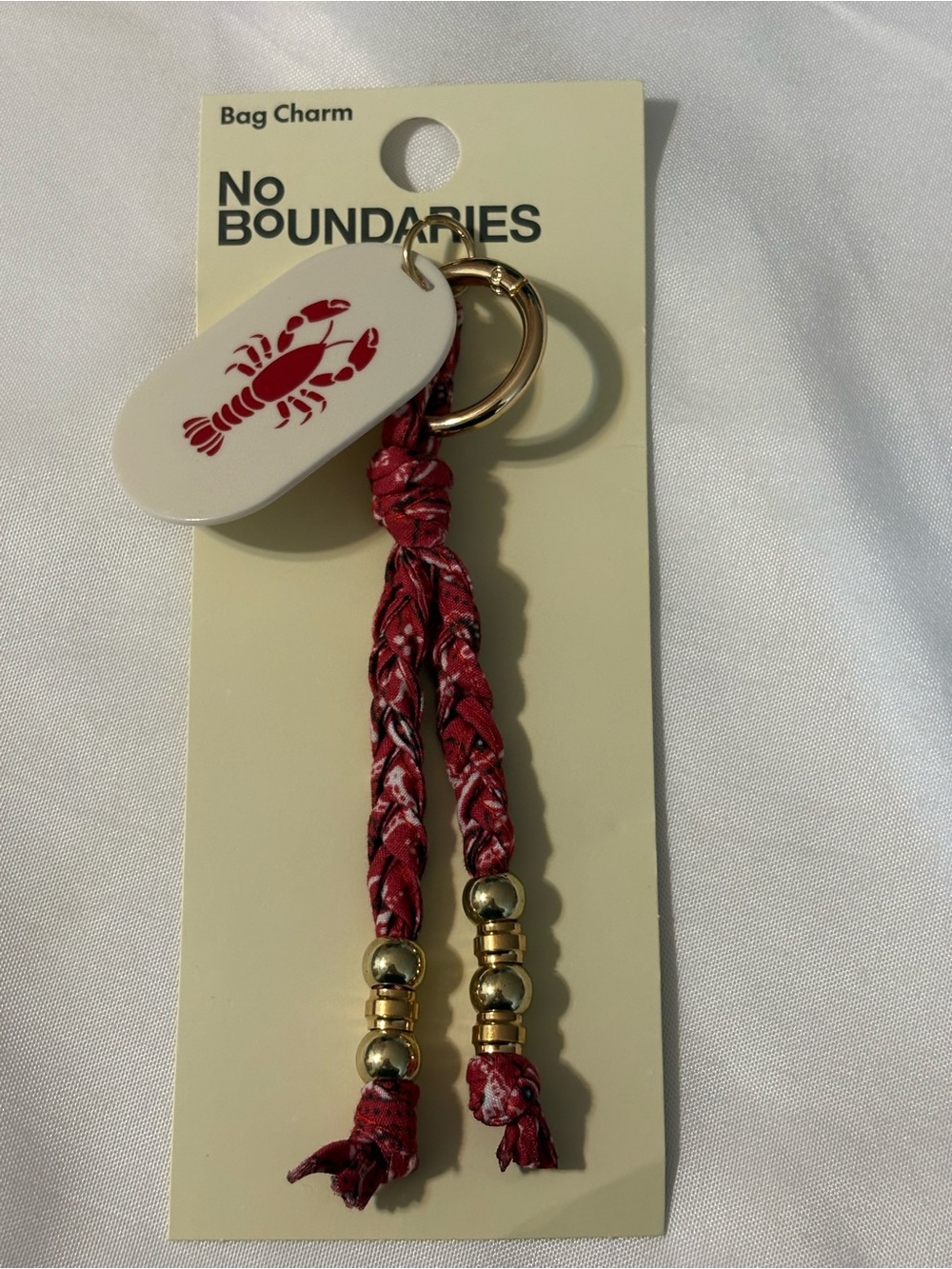 No Boundaries Women's Beach Bag Charm Red Bandana Lobster Charm key chain NWT